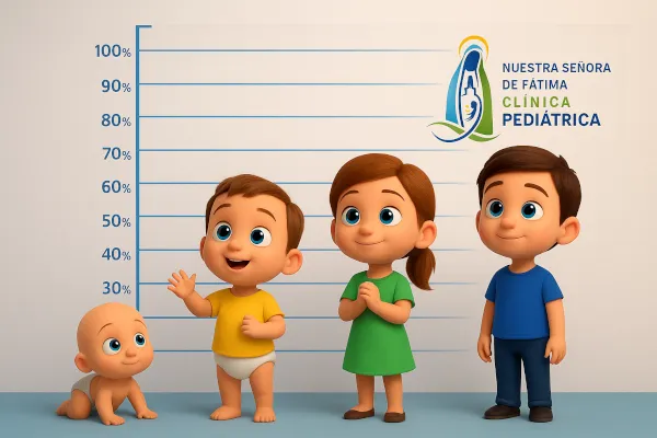 illustración de crecimiento y curvas de crecimiento con logo de la clínica pediátrica Nuestra Señora de Fátima